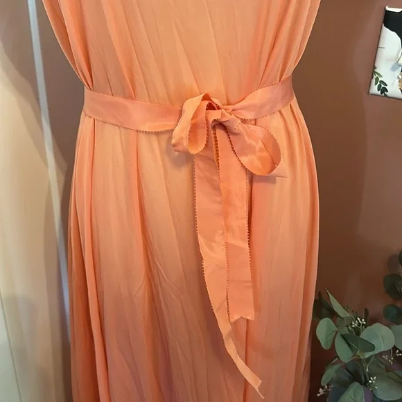 Vtg Vanity Fair coral pleats waist tie S Off-Shoulder flutter sleeve nightgown - Picture 3 of 16